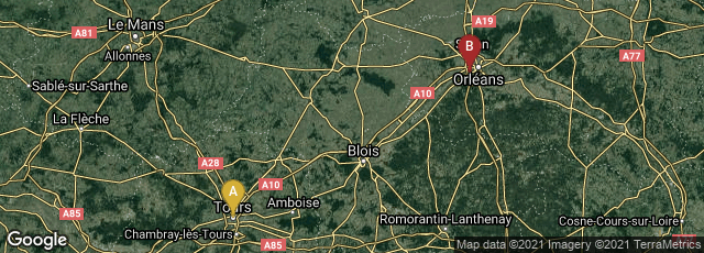 Detail map of Tours, Centre-Val de Loire, France,Saint-Pryvé-Saint-Mesmin, Centre-Val de Loire, France