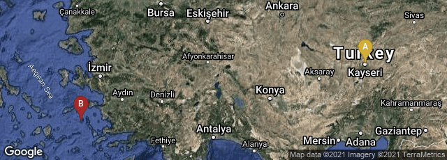 Detail map of Kayseri, Turkey,Patmos, Greece