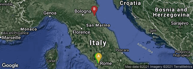 Detail map of Roma, Lazio, Italy,Ravenna, Emilia-Romagna, Italy,Città del Vaticano, Vatican City