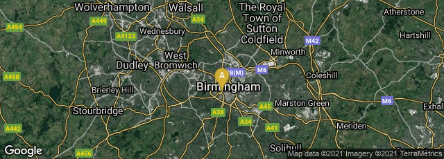 Detail map of Birmingham, England, United Kingdom