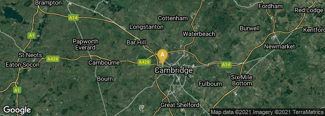 Detail map of Cambridge, England, United Kingdom