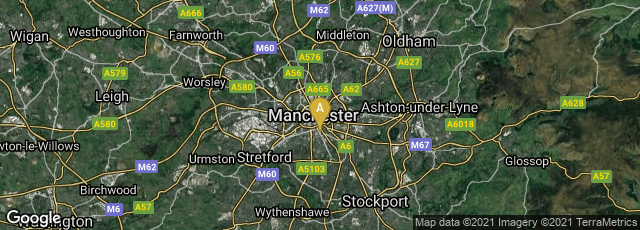 Detail map of Manchester, England, United Kingdom