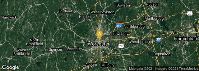 Detail map of Worcester, Massachusetts, United States