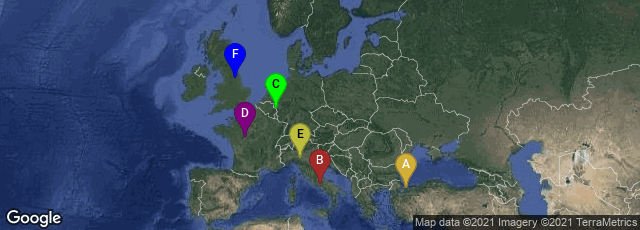 Detail map of İstanbul, Turkey,Lazio, Italy,Mitte, Aachen, Nordrhein-Westfalen, Germany,Tours, Centre-Val de Loire, France,Parma, Emilia-Romagna, Italy,York, England, United Kingdom