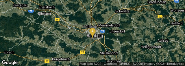 Detail map of Bamberg, Bayern, Germany