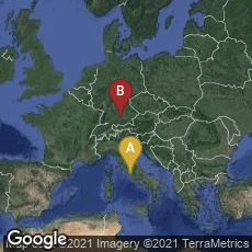 Overview map of Roma, Lazio, Italy,Augsburg-Innenstadt, Augsburg, Bayern, Germany