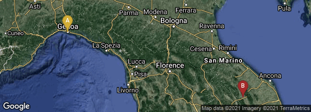 Detail map of Genova, Liguria, Italy,Fabriano, Marche, Italy