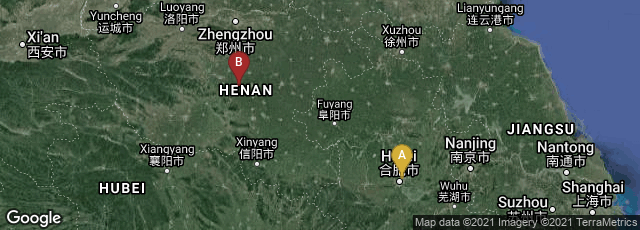 Detail map of Luyang Qu, Hefei Shi, Anhui Sheng, China,Wuyang Xian, Luohe Shi, Henan Sheng, China