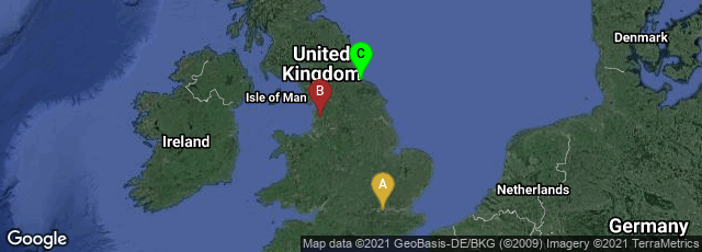Detail map of Kew, Richmond, England, United Kingdom,Preston, England, United Kingdom,Redcar, England, United Kingdom