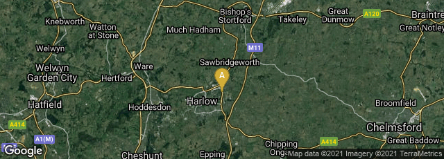 Detail map of Harlow, England, United Kingdom