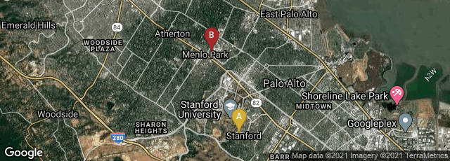 Detail map of Stanford, California, United States,Menlo Park, California, United States