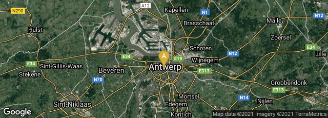 Detail map of Antwerpen, Vlaanderen, Belgium