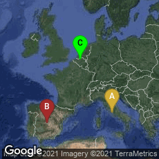 Overview map of Roma, Lazio, Italy,Toledo, Castilla-La Mancha, Spain,Antwerpen, Vlaanderen, Belgium