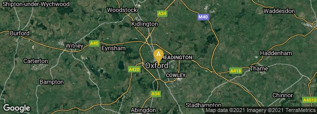 Detail map of Oxford, England, United Kingdom