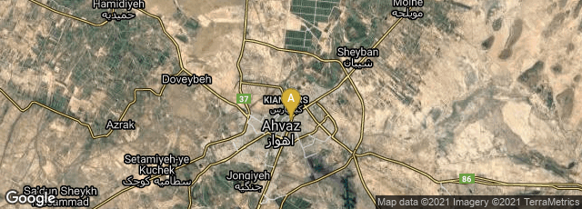 Detail map of Ahvaz, Khuzestan Province, Iran