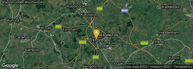 Detail map of Oxford, England, United Kingdom