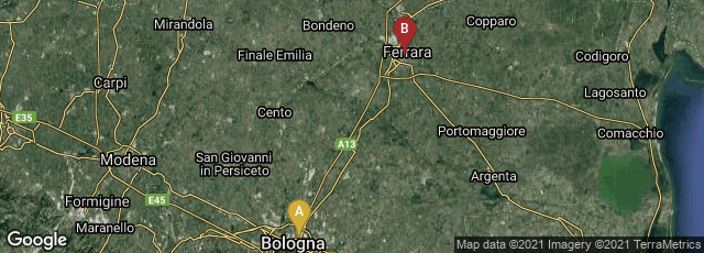 Detail map of Bologna, Emilia-Romagna, Italy,Ferrara, Emilia-Romagna, Italy
