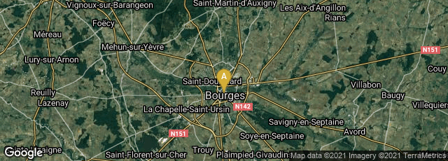 Detail map of Bourges, Centre-Val de Loire, France