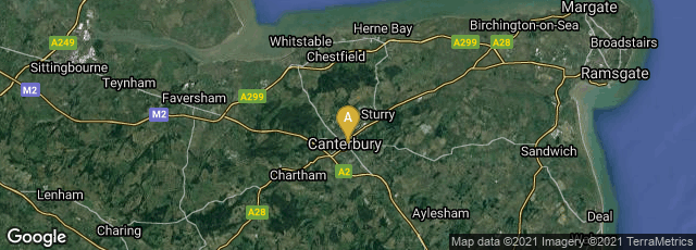 Detail map of Canterbury, England, United Kingdom
