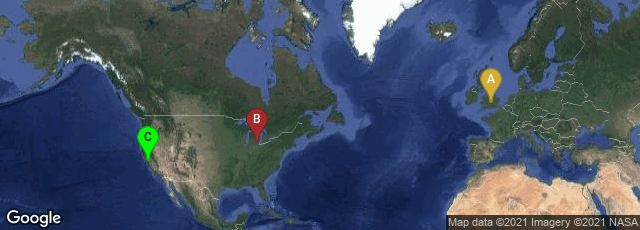 Detail map of Oxford, England, United Kingdom,Ann Arbor, Michigan, United States,Mountain View, California, United States
