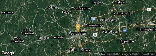 Detail map of Worcester, Massachusetts, United States