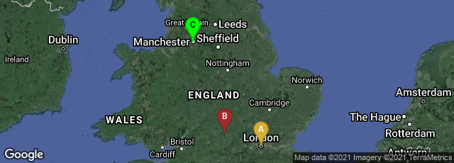 Detail map of London, England, United Kingdom,Oxford, England, United Kingdom,Manchester, England, United Kingdom