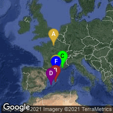 Overview map of Paris, Île-de-France, France,Illes Balears, Spain,Marseille, Provence-Alpes-Côte d