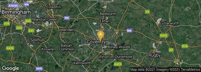 Detail map of Coventry, England, United Kingdom