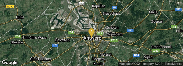 Detail map of Antwerpen, Vlaanderen, Belgium