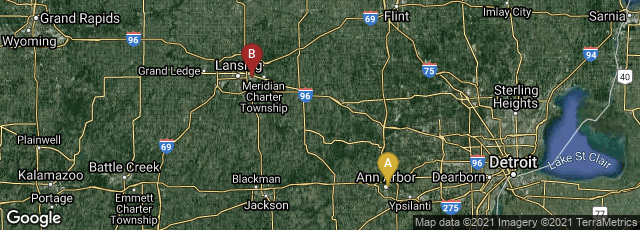 Detail map of Ann Arbor, Michigan, United States,East Lansing, Michigan, United States