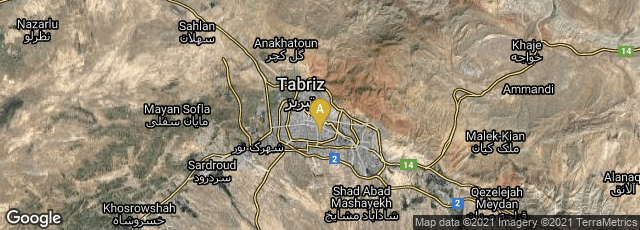 Detail map of Baghe Shomal, Tabriz, East Azerbaijan Province, Iran