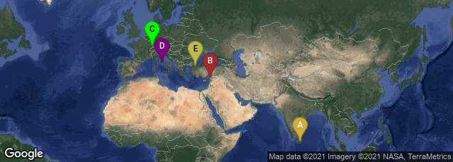 Detail map of Uva Province, Sri Lanka,Hatay, Turkey,Colmar, Grand Est, France,Roma, Lazio, Italy,İstanbul, Turkey
