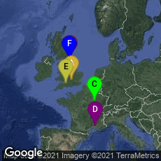 Overview map of Oxford, England, United Kingdom,Durham, England, United Kingdom,Brienne-le-Château, Grand Est, France,Avignon, Provence-Alpes-Côte d