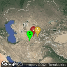 Overview map of Samarqand, Samarqand viloyati, Uzbekistan,Buxoro, Buxoro Viloyati, Uzbekistan,Turkmenistan, Merw, Mary