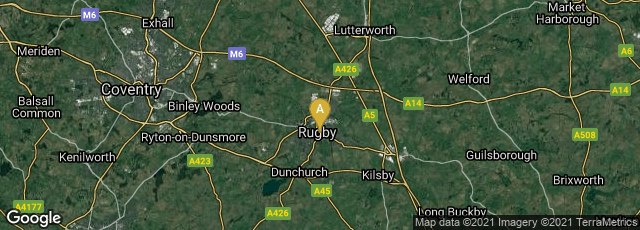 Detail map of Rugby, England, United Kingdom