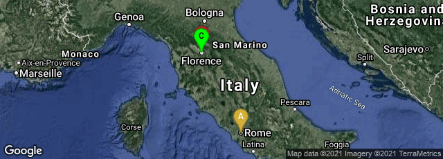 Detail map of Roma, Lazio, Italy,Toscana, Italy,Firenze, Toscana, Italy
