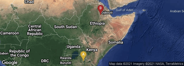 Detail map of Arusha Region, Tanzania,Afar, Ethiopia