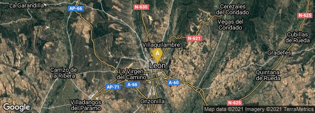 Detail map of León, Castilla y León, Spain