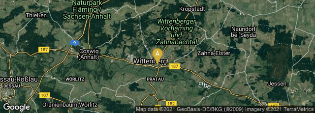 Detail map of Lutherstadt Wittenberg, Sachsen-Anhalt, Germany