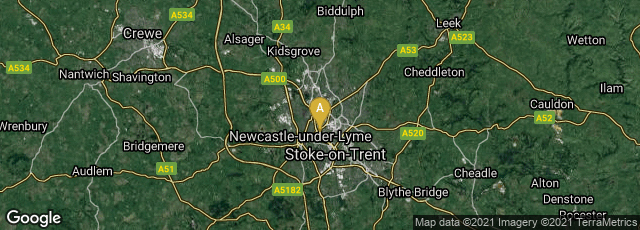 Detail map of Stoke-on-Trent, England, United Kingdom