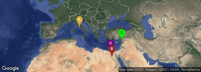 Detail map of Roma, Lazio, Italy,Menia Governorate, Egypt,Hatay, Turkey,Alexandria Governorate, Egypt