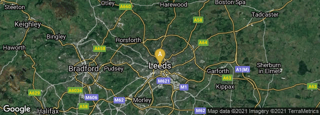 Detail map of Leeds, England, United Kingdom