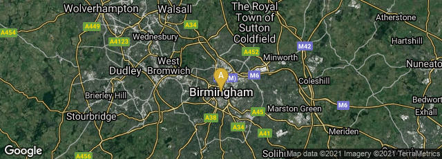 Detail map of Birmingham, England, United Kingdom