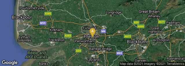 Detail map of Preston, England, United Kingdom
