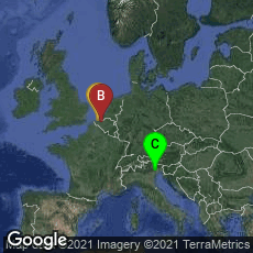 Overview map of Brugge, Vlaanderen, Belgium,Gent, Vlaanderen, Belgium,Vittorio Veneto, Veneto, Italy