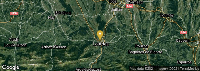 Detail map of Lourdes, Occitanie, France