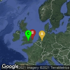 Overview map of Wesel, Nordrhein-Westfalen, Germany,Ipswich, England, United Kingdom,Oxford, England, United Kingdom