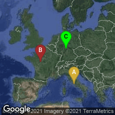 Overview map of Roma, Lazio, Italy,Tours, Centre-Val de Loire, France,Fulda, Hessen, Germany