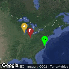 Overview map of Chicago, Illinois, United States,Dayton, Ohio, United States,Kitty Hawk, North Carolina, United States