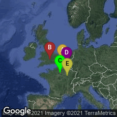Overview map of Brugge, Vlaanderen, Belgium,Oxford, England, United Kingdom,Paris, Île-de-France, France,Villers-la-Ville, Villers-la-Ville, Wallonie, Belgium,Ville-sous-la-Ferté, Grand Est, France